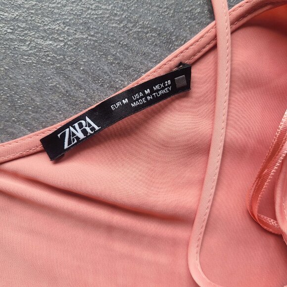 Zara Peach Pink Satin Button Side Slit Midi Maxi Dress Spaghetti Strap - Medium - Picture 10 of 16
